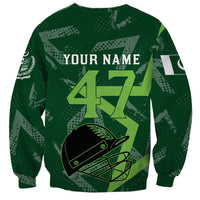 Pakistan Cricket Sweatshirt Sporty Style with Flag Stars & Player Illustration