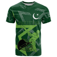 Pakistan Cricket T Shirt Sporty Style with Flag Stars & Player Illustration