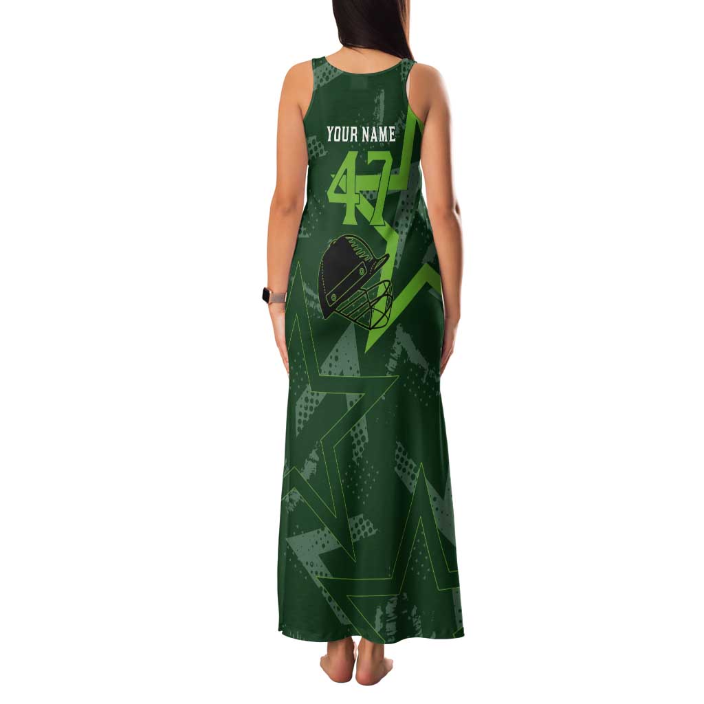 Pakistan Cricket Tank Maxi Dress Sporty Style with Flag Stars & Player Illustration