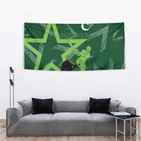 Pakistan Cricket Tapestry Sporty Style with Flag Stars & Player Illustration