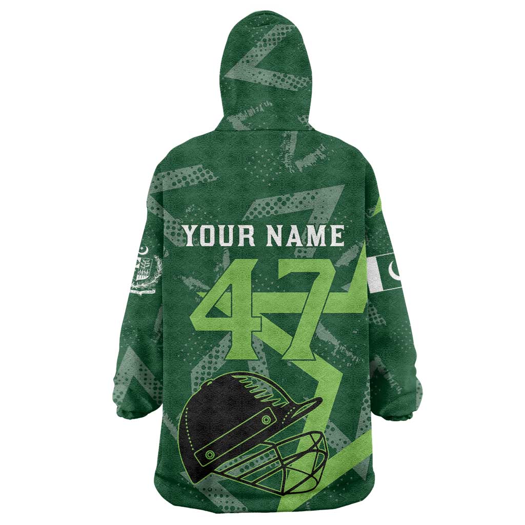 Pakistan Cricket Wearable Blanket Hoodie Sporty Style with Flag Stars & Player Illustration
