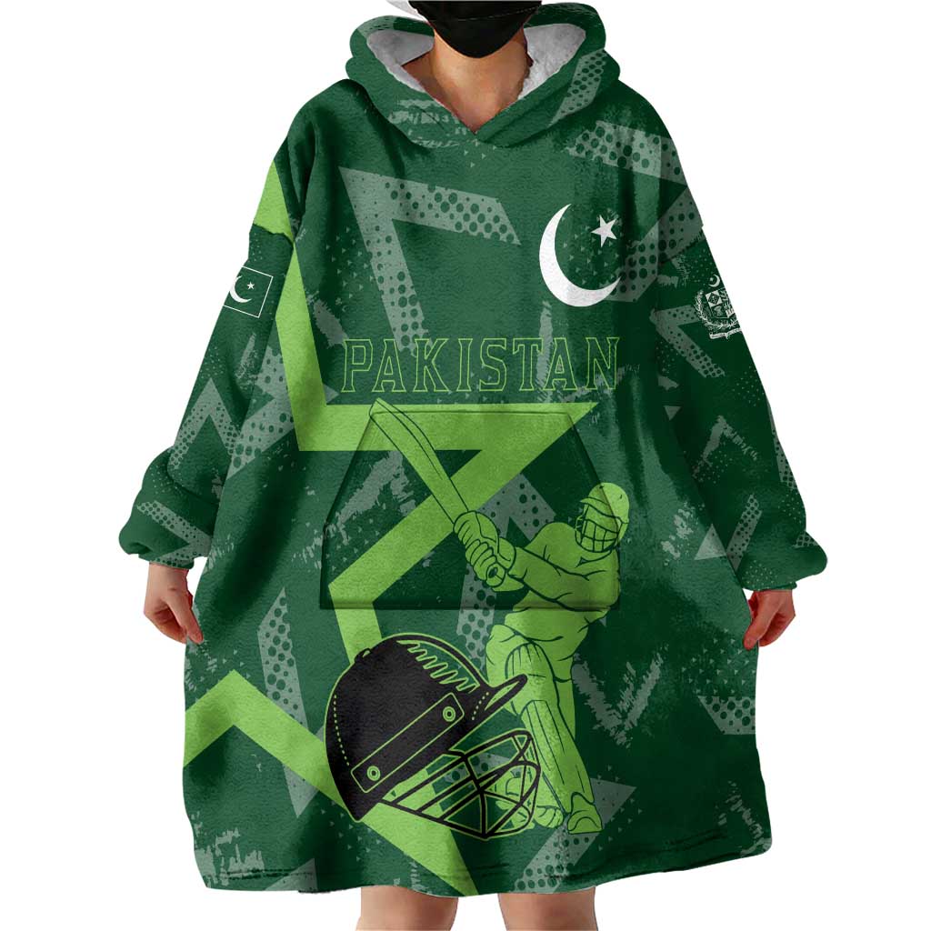 Pakistan Cricket Wearable Blanket Hoodie Sporty Style with Flag Stars & Player Illustration