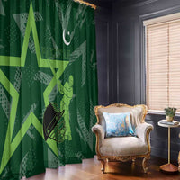 Pakistan Cricket Window Curtain Sporty Style with Flag Stars & Player Illustration
