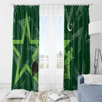 Pakistan Cricket Window Curtain Sporty Style with Flag Stars & Player Illustration