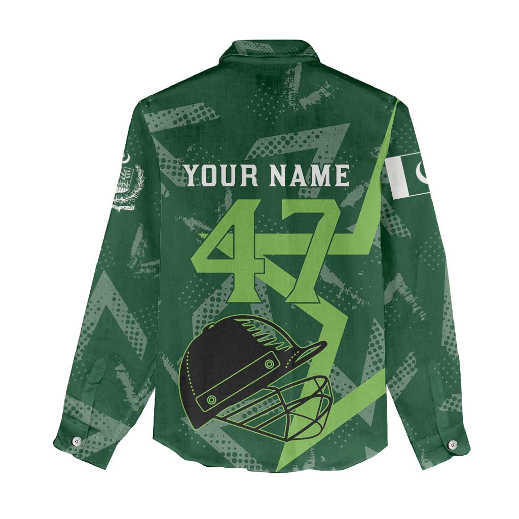 Pakistan Cricket Women Casual Shirt Sporty Style with Flag Stars & Player Illustration