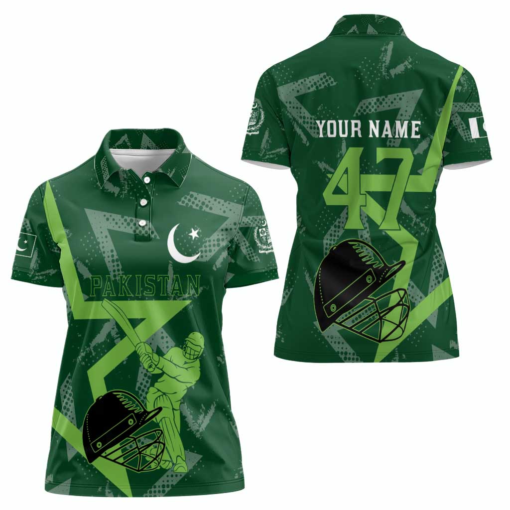 Pakistan Cricket Women Polo Shirt Sporty Style with Flag Stars & Player Illustration