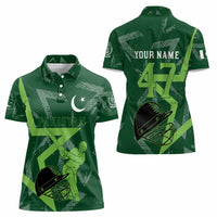 Pakistan Cricket Women Polo Shirt Sporty Style with Flag Stars & Player Illustration