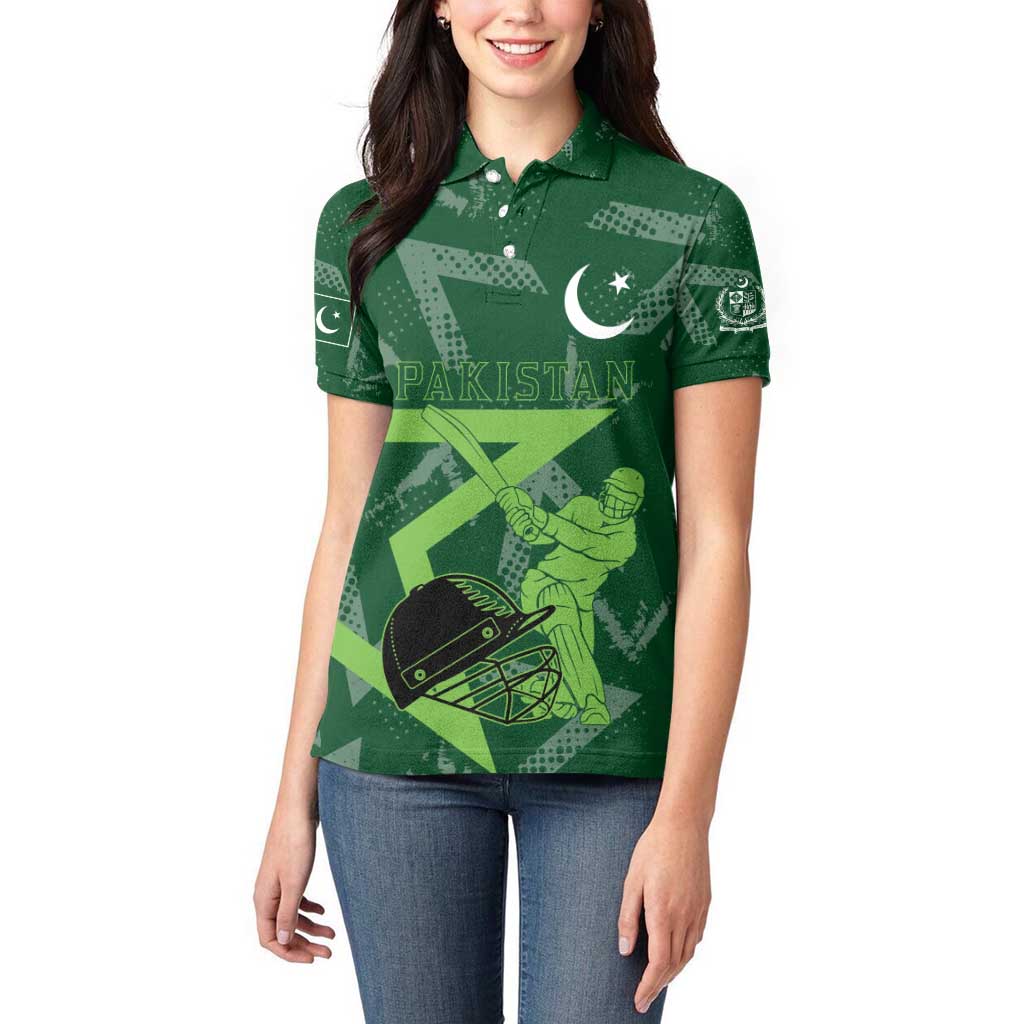 Pakistan Cricket Women Polo Shirt Sporty Style with Flag Stars & Player Illustration