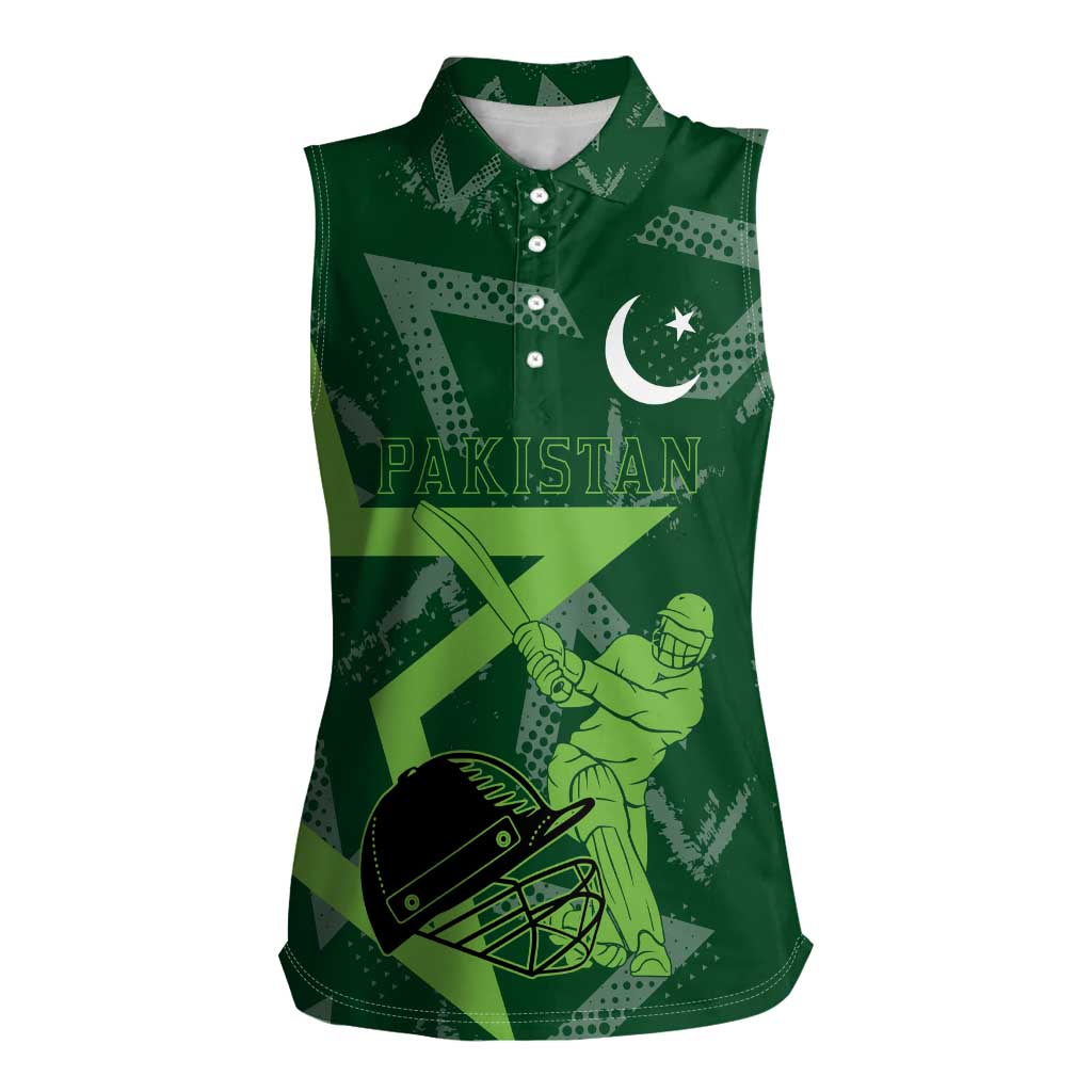 Pakistan Cricket Women Sleeveless Polo Shirt Sporty Style with Flag Stars & Player Illustration