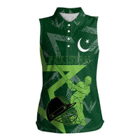 Pakistan Cricket Women Sleeveless Polo Shirt Sporty Style with Flag Stars & Player Illustration