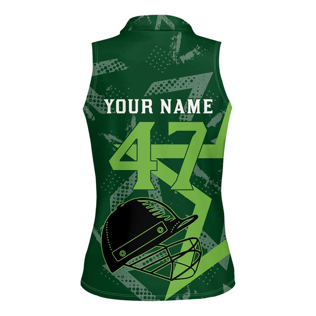 Pakistan Cricket Women Sleeveless Polo Shirt Sporty Style with Flag Stars & Player Illustration