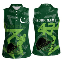 Pakistan Cricket Women Sleeveless Polo Shirt Sporty Style with Flag Stars & Player Illustration