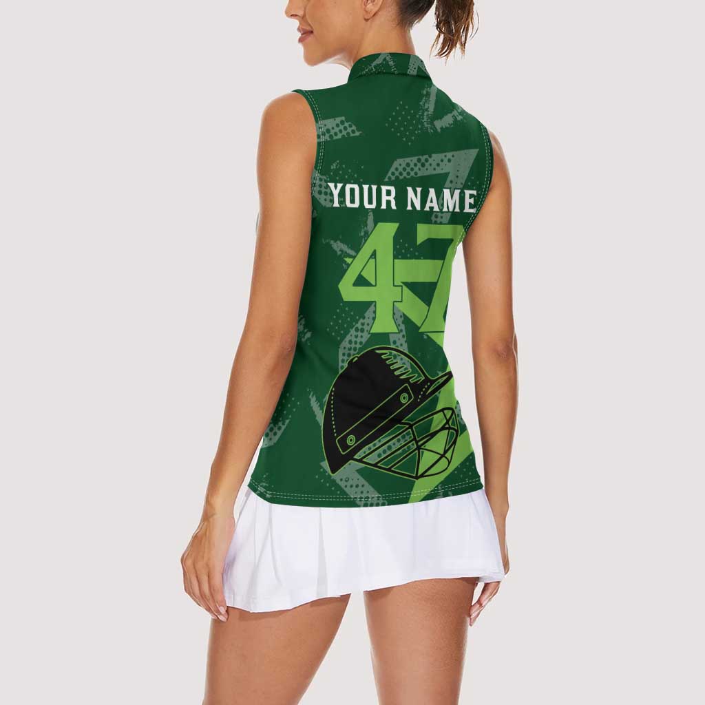 Pakistan Cricket Women Sleeveless Polo Shirt Sporty Style with Flag Stars & Player Illustration