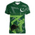 Pakistan Cricket Women V-Neck T-Shirt Sporty Style with Flag Stars & Player Illustration