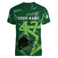 Pakistan Cricket Women V-Neck T-Shirt Sporty Style with Flag Stars & Player Illustration