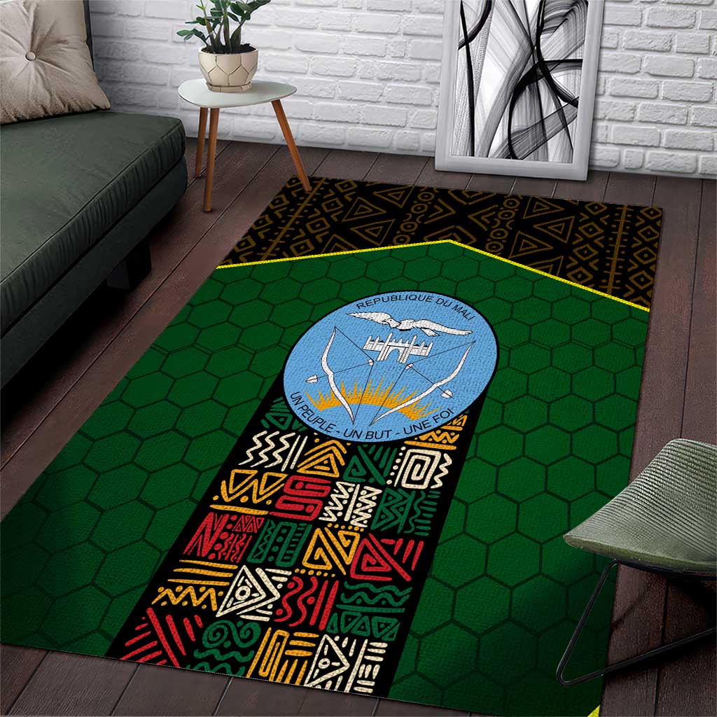 Mali Map Area Rug National Emblem & Cultural Pattern Design