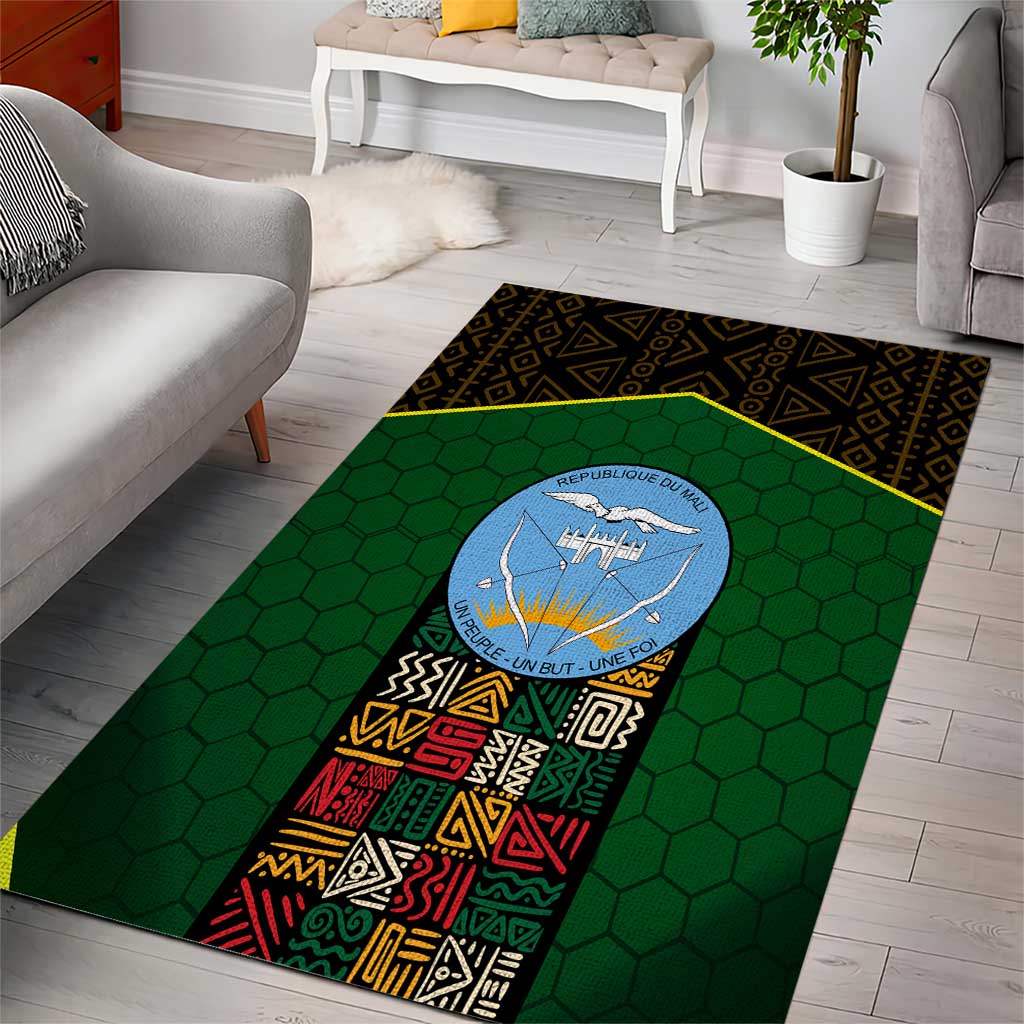 Mali Map Area Rug National Emblem & Cultural Pattern Design