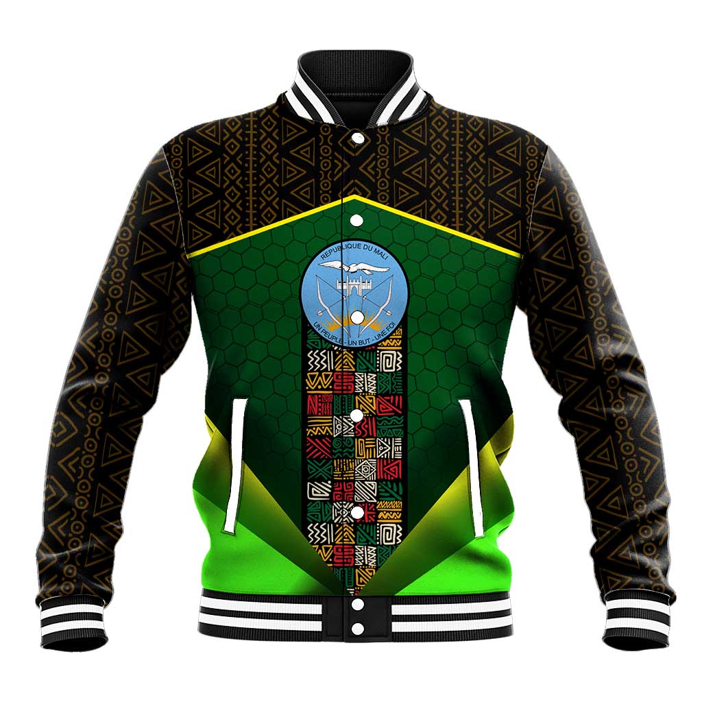 Mali Map Baseball Jacket National Emblem & Cultural Pattern Design