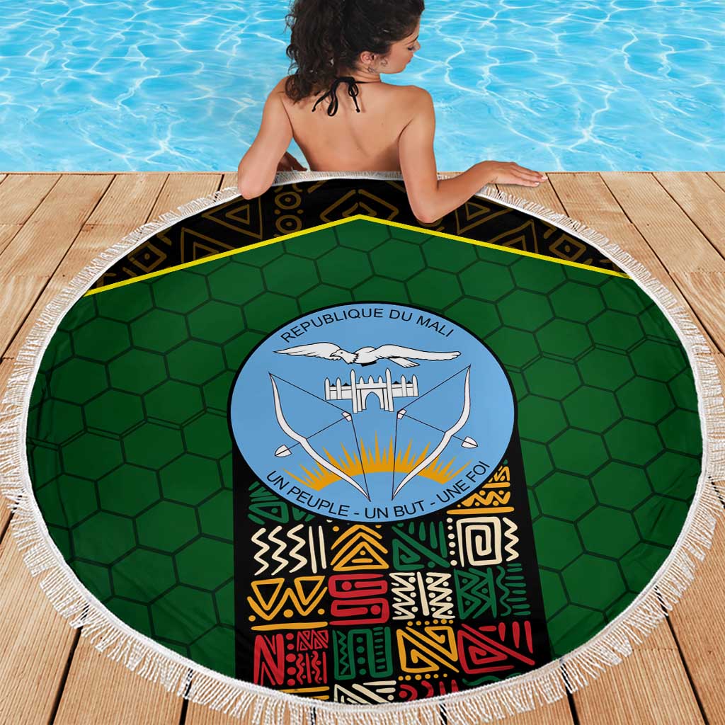 Mali Map Beach Blanket National Emblem & Cultural Pattern Design