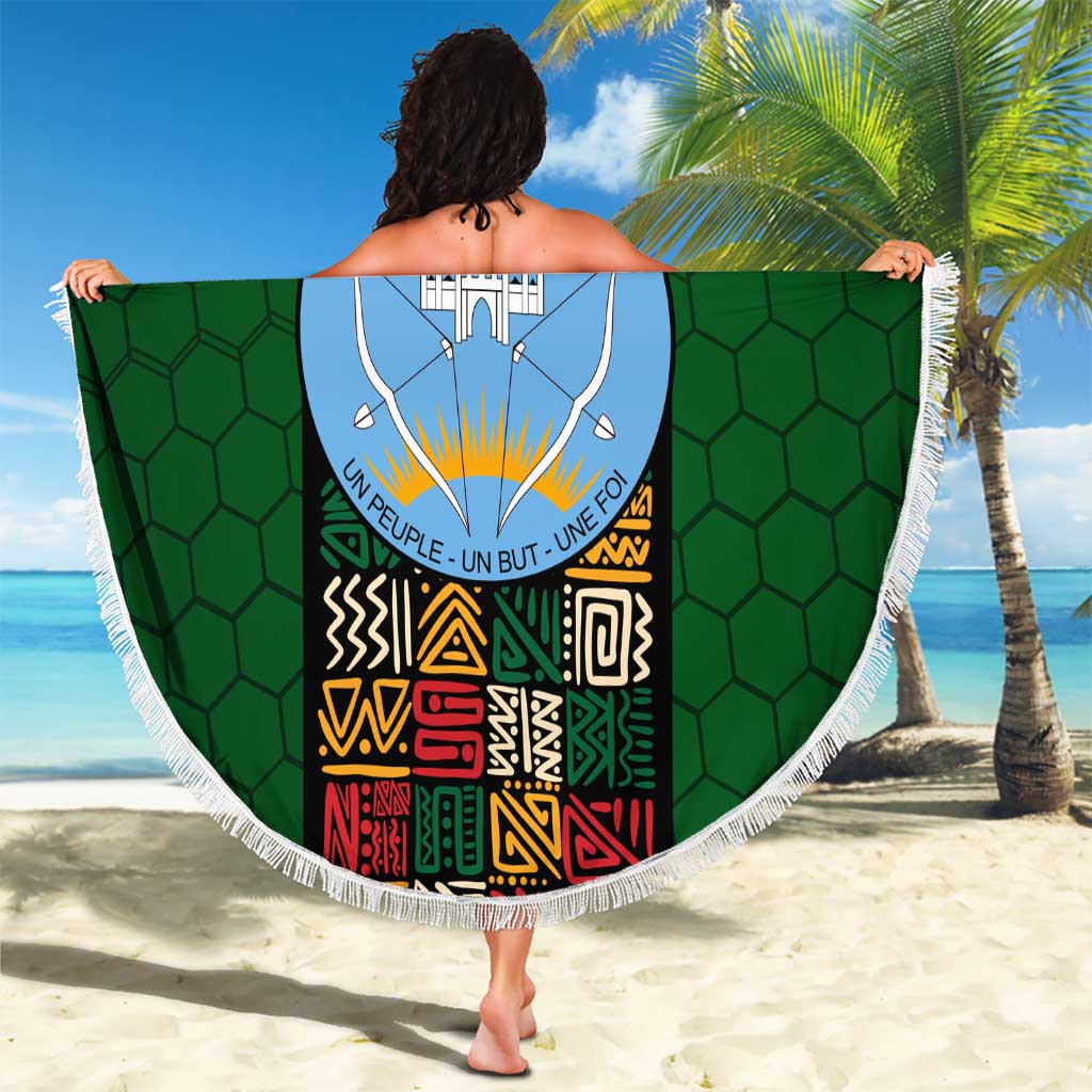 Mali Map Beach Blanket National Emblem & Cultural Pattern Design