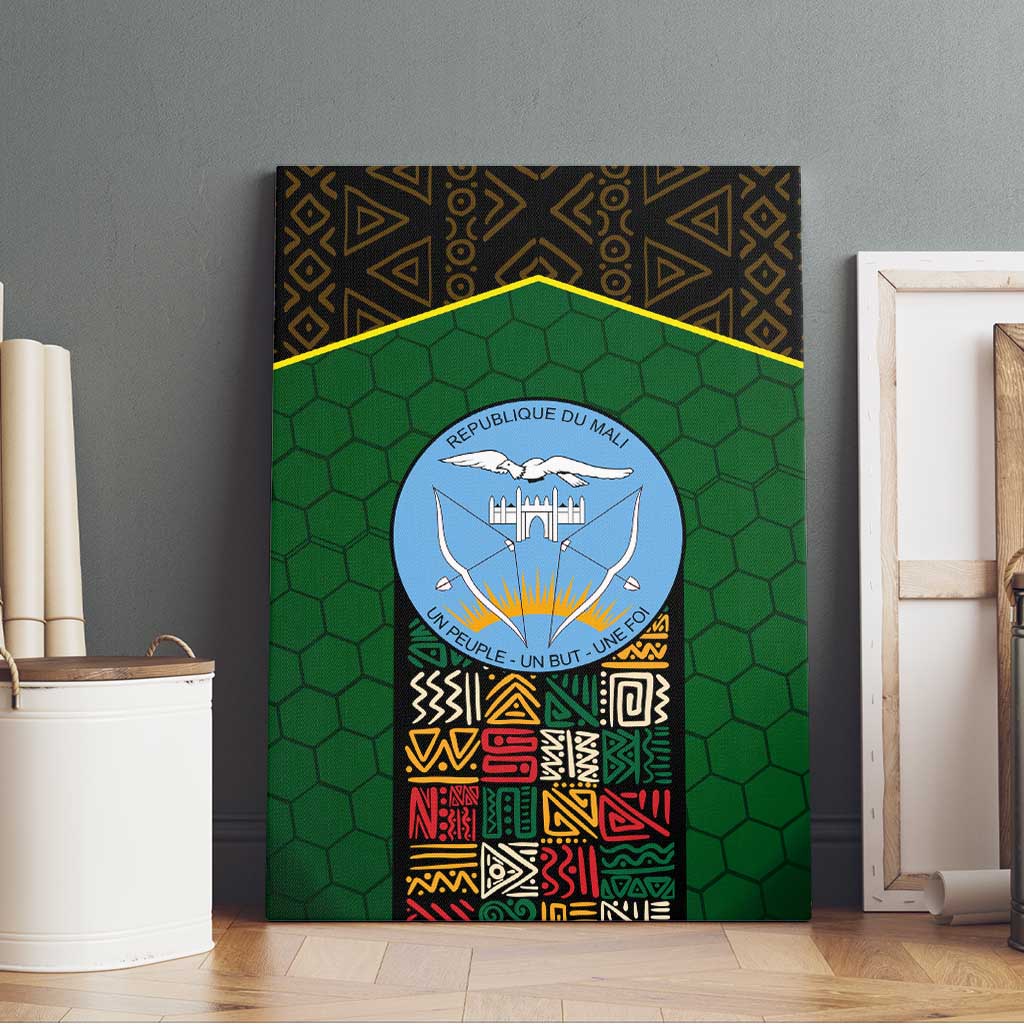 Mali Map Canvas Wall Art National Emblem & Cultural Pattern Design