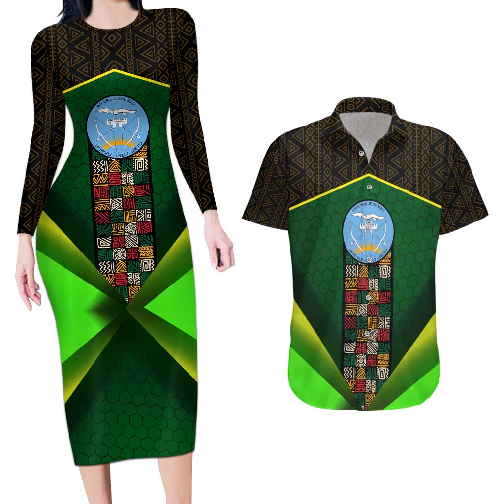 Mali Map Couples Matching Long Sleeve Bodycon Dress and Hawaiian Shirt National Emblem & Cultural Pattern Design