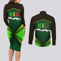 Mali Map Couples Matching Long Sleeve Bodycon Dress and Long Sleeve Button Shirt National Emblem & Cultural Pattern Design