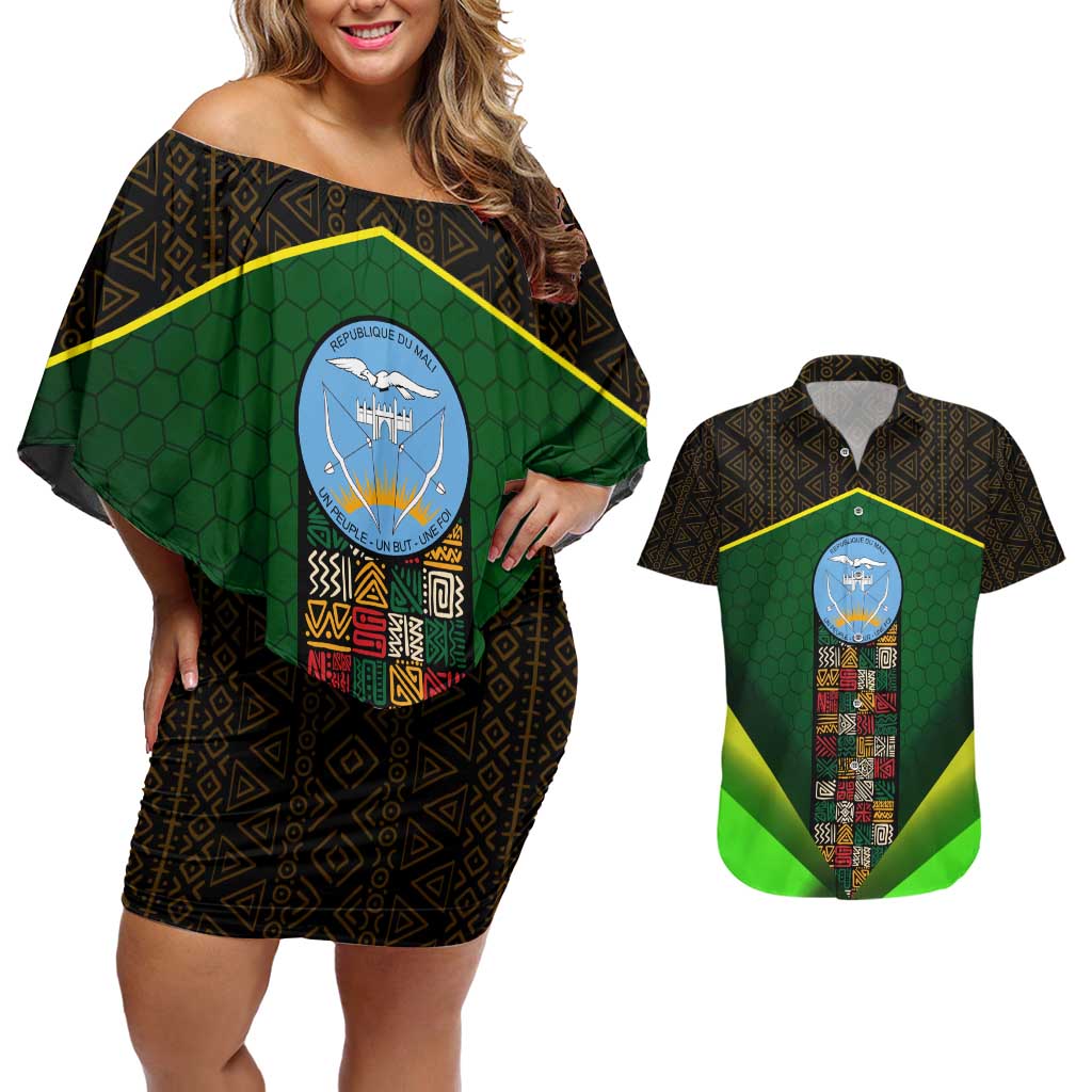 Mali Map Couples Matching Off Shoulder Short Dress and Hawaiian Shirt National Emblem & Cultural Pattern Design
