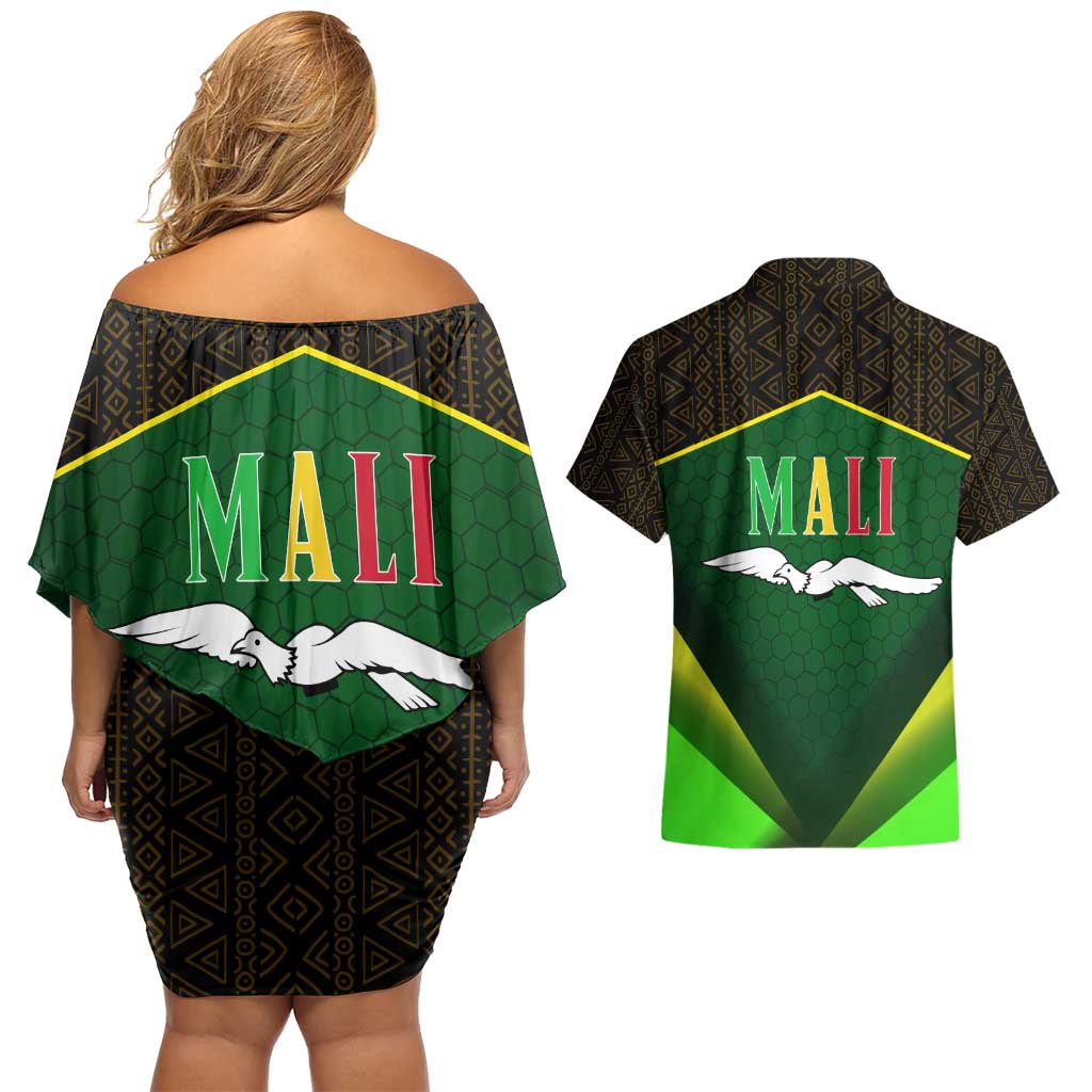 Mali Map Couples Matching Off Shoulder Short Dress and Hawaiian Shirt National Emblem & Cultural Pattern Design