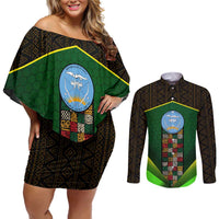 Mali Map Couples Matching Off Shoulder Short Dress and Long Sleeve Button Shirt National Emblem & Cultural Pattern Design