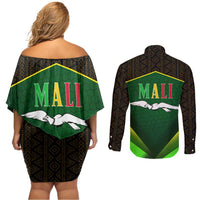 Mali Map Couples Matching Off Shoulder Short Dress and Long Sleeve Button Shirt National Emblem & Cultural Pattern Design