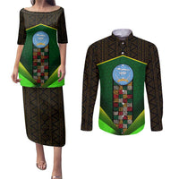 Mali Map Couples Matching Puletasi and Long Sleeve Button Shirt National Emblem & Cultural Pattern Design