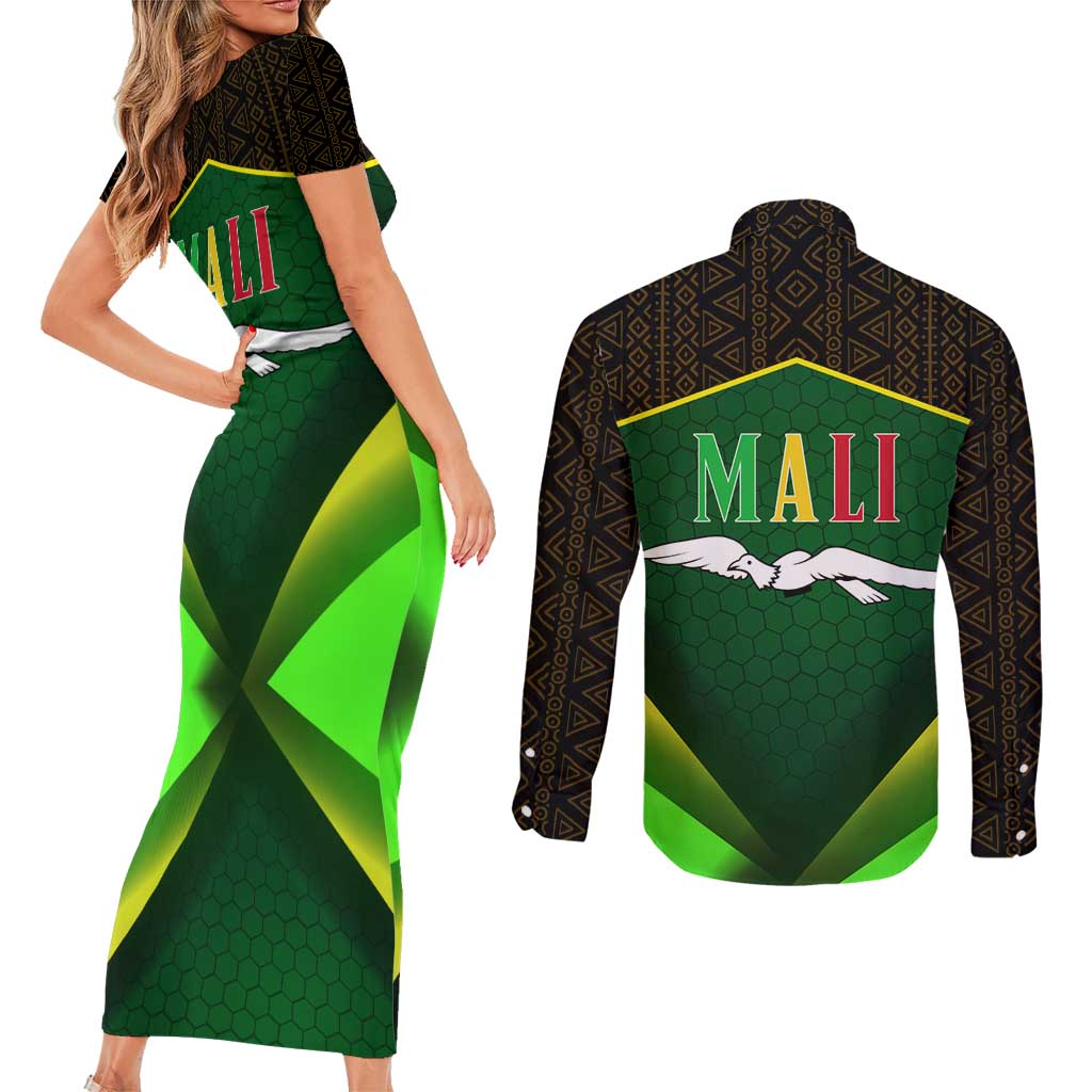 Mali Map Couples Matching Short Sleeve Bodycon Dress and Long Sleeve Button Shirt National Emblem & Cultural Pattern Design