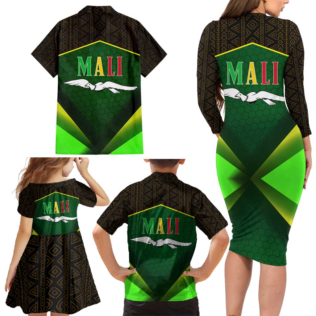 Mali Map Family Matching Long Sleeve Bodycon Dress and Hawaiian Shirt National Emblem & Cultural Pattern Design