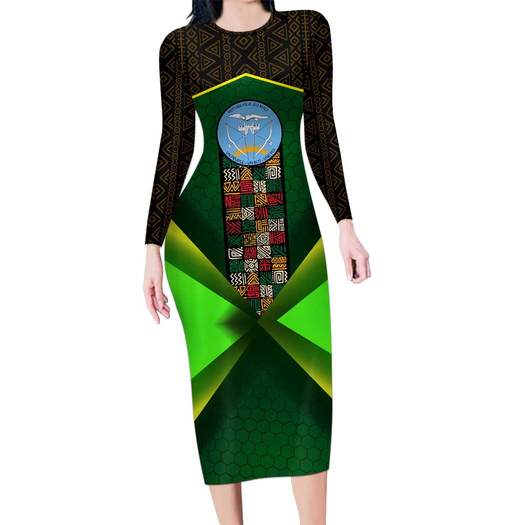 Mali Map Family Matching Long Sleeve Bodycon Dress and Hawaiian Shirt National Emblem & Cultural Pattern Design