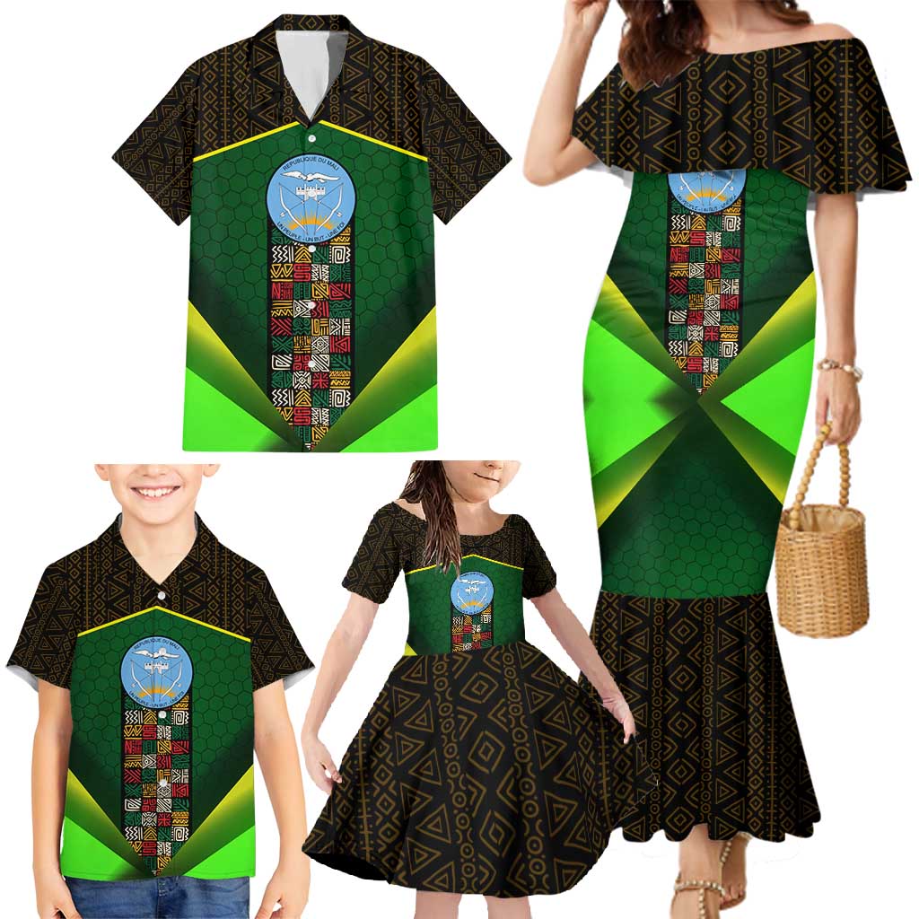 Mali Map Family Matching Mermaid Dress and Hawaiian Shirt National Emblem & Cultural Pattern Design