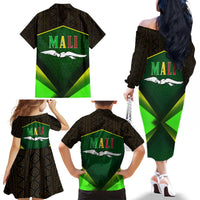 Mali Map Family Matching Off The Shoulder Long Sleeve Dress and Hawaiian Shirt National Emblem & Cultural Pattern Design