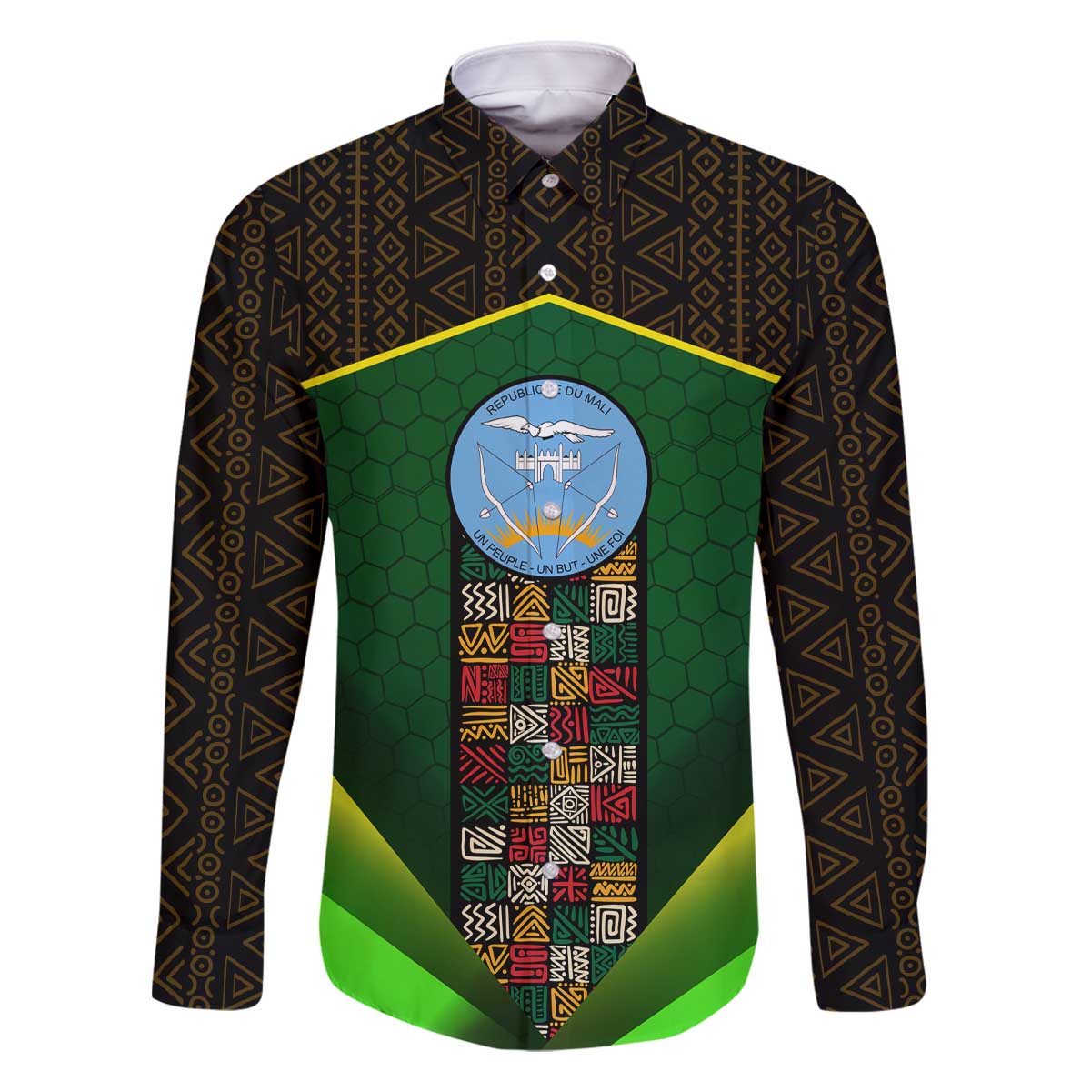 Mali Map Family Matching Off The Shoulder Long Sleeve Dress and Hawaiian Shirt National Emblem & Cultural Pattern Design