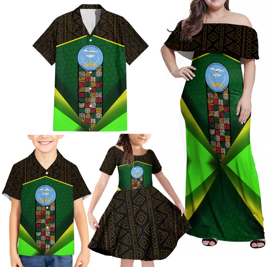 Mali Map Family Matching Off Shoulder Maxi Dress and Hawaiian Shirt National Emblem & Cultural Pattern Design