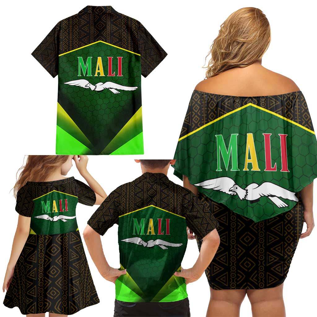 Mali Map Family Matching Off Shoulder Short Dress and Hawaiian Shirt National Emblem & Cultural Pattern Design