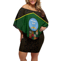 Mali Map Family Matching Off Shoulder Short Dress and Hawaiian Shirt National Emblem & Cultural Pattern Design