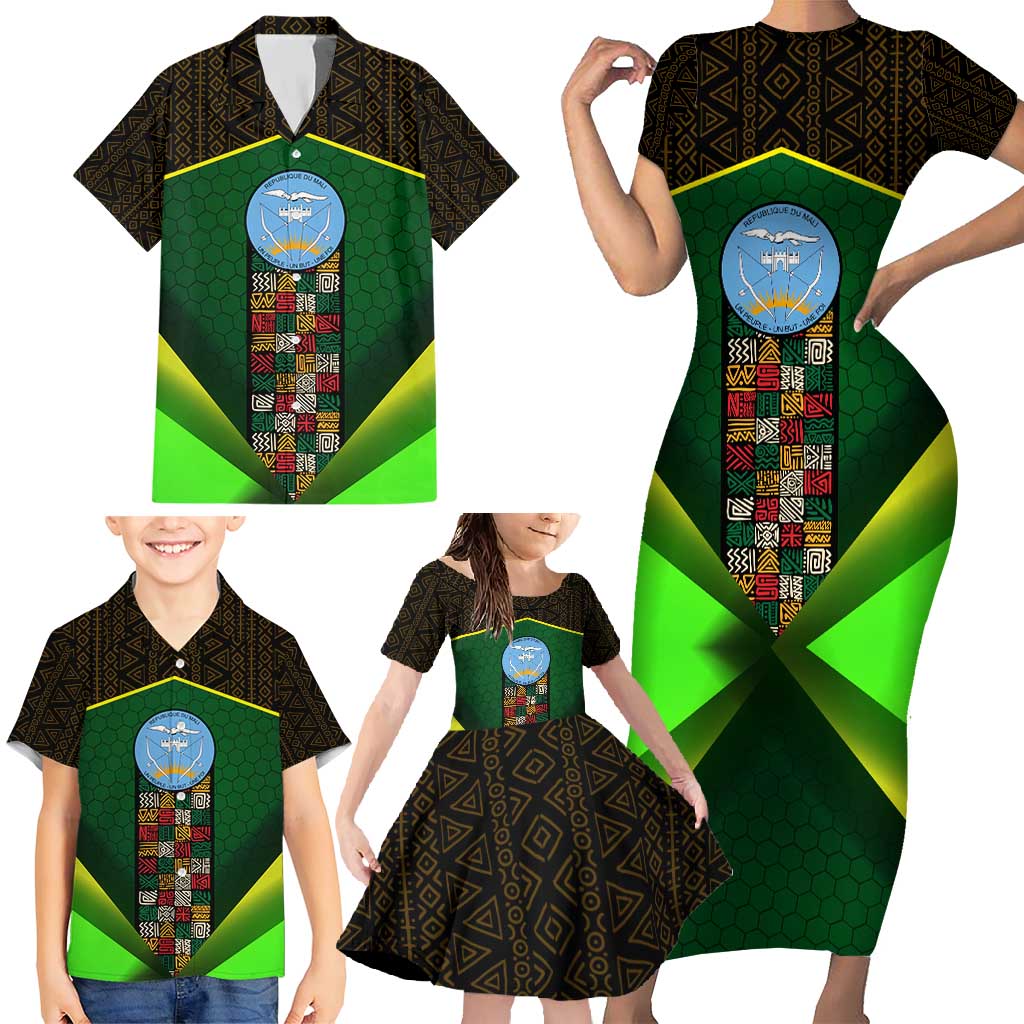 Mali Map Family Matching Short Sleeve Bodycon Dress and Hawaiian Shirt National Emblem & Cultural Pattern Design
