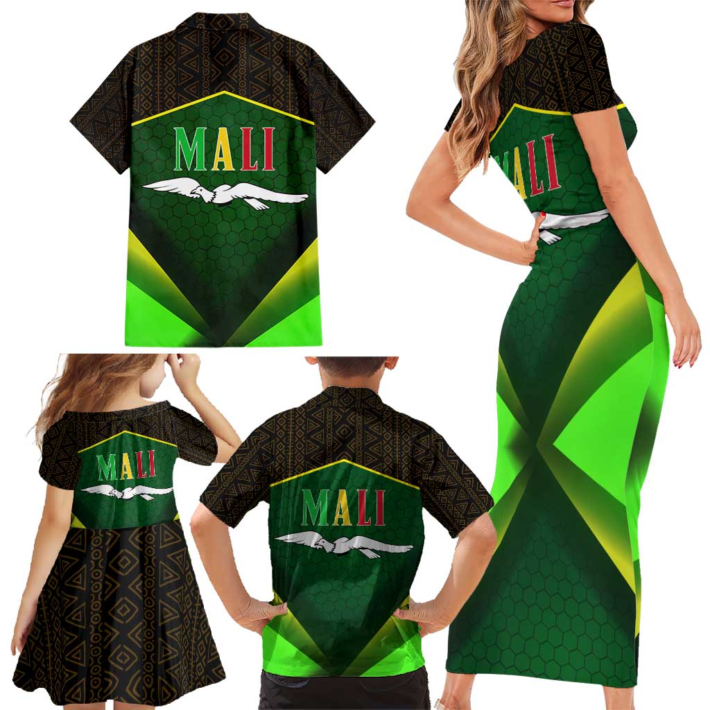 Mali Map Family Matching Short Sleeve Bodycon Dress and Hawaiian Shirt National Emblem & Cultural Pattern Design