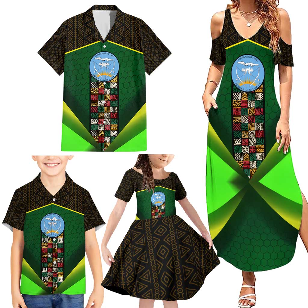 Mali Map Family Matching Summer Maxi Dress and Hawaiian Shirt National Emblem & Cultural Pattern Design