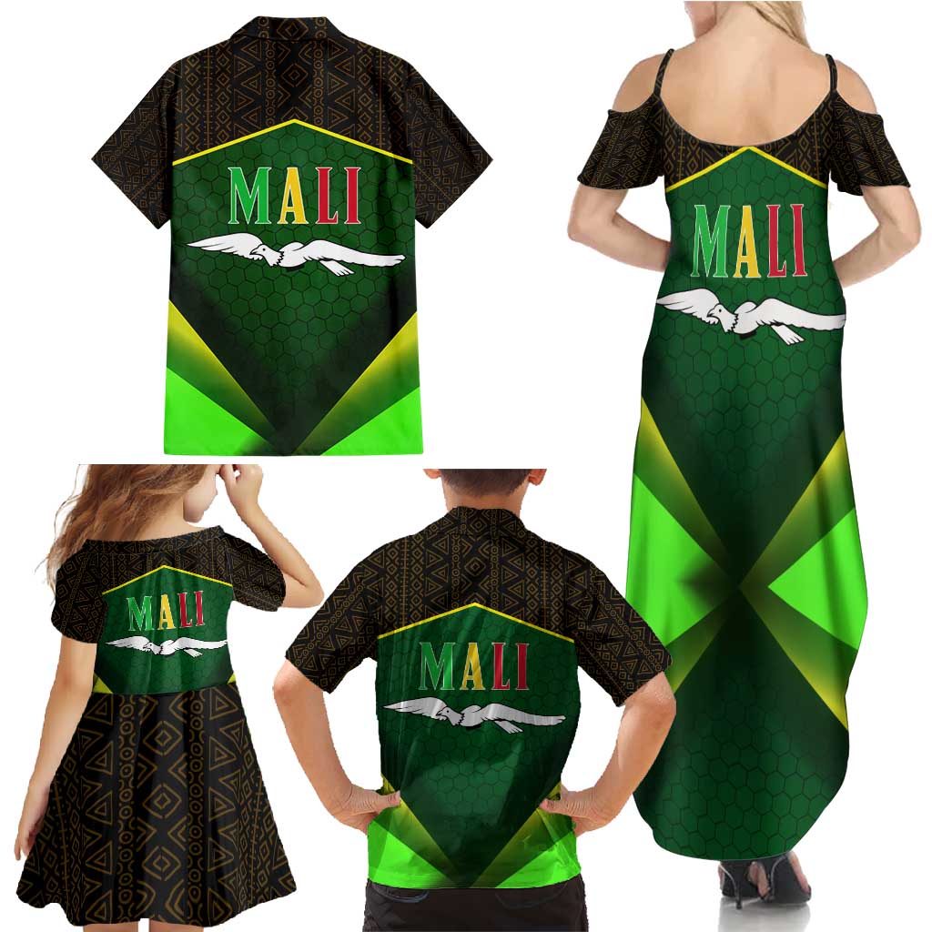 Mali Map Family Matching Summer Maxi Dress and Hawaiian Shirt National Emblem & Cultural Pattern Design
