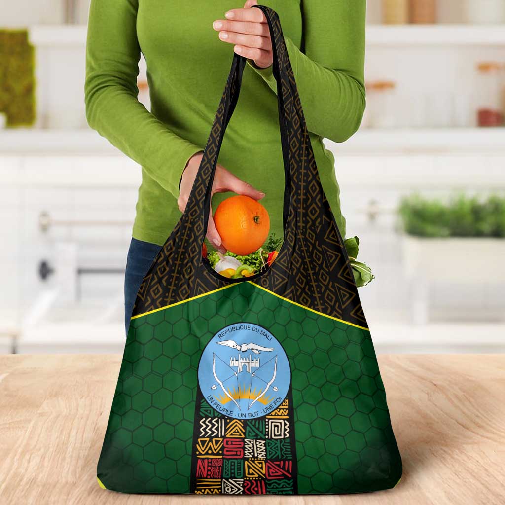 Mali Map Grocery Bag National Emblem & Cultural Pattern Design