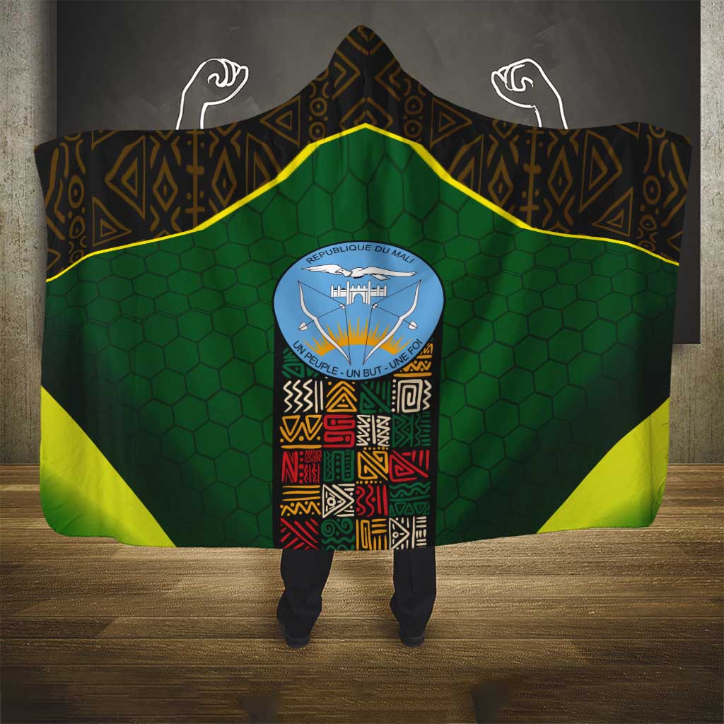 Mali Map Hooded Blanket National Emblem & Cultural Pattern Design