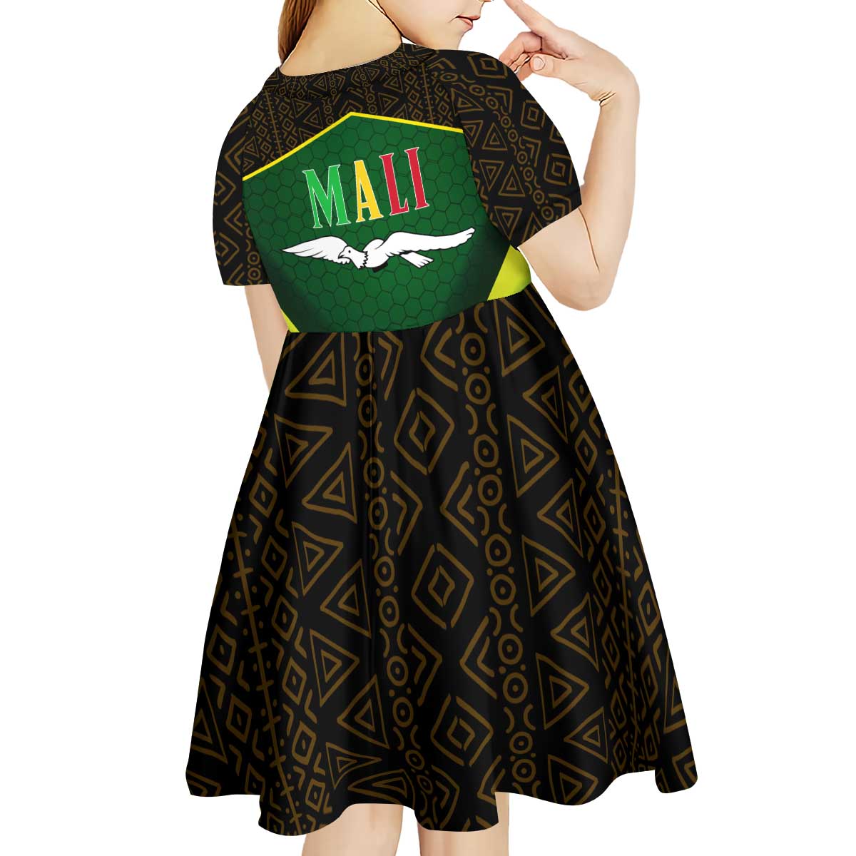 Mali Map Kid Short Sleeve Dress National Emblem & Cultural Pattern Design