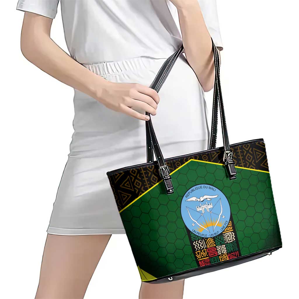 Mali Map Leather Tote Bag National Emblem & Cultural Pattern Design