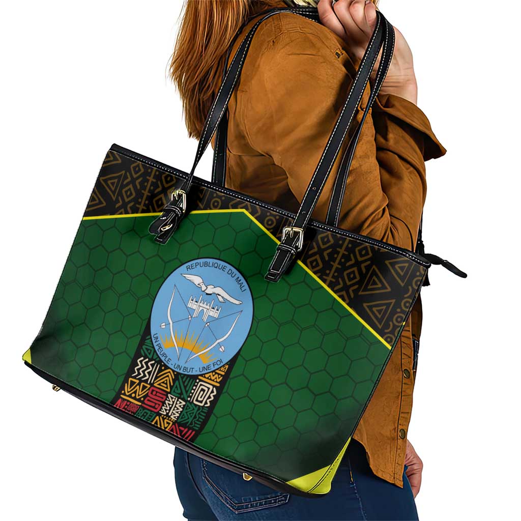 Mali Map Leather Tote Bag National Emblem & Cultural Pattern Design